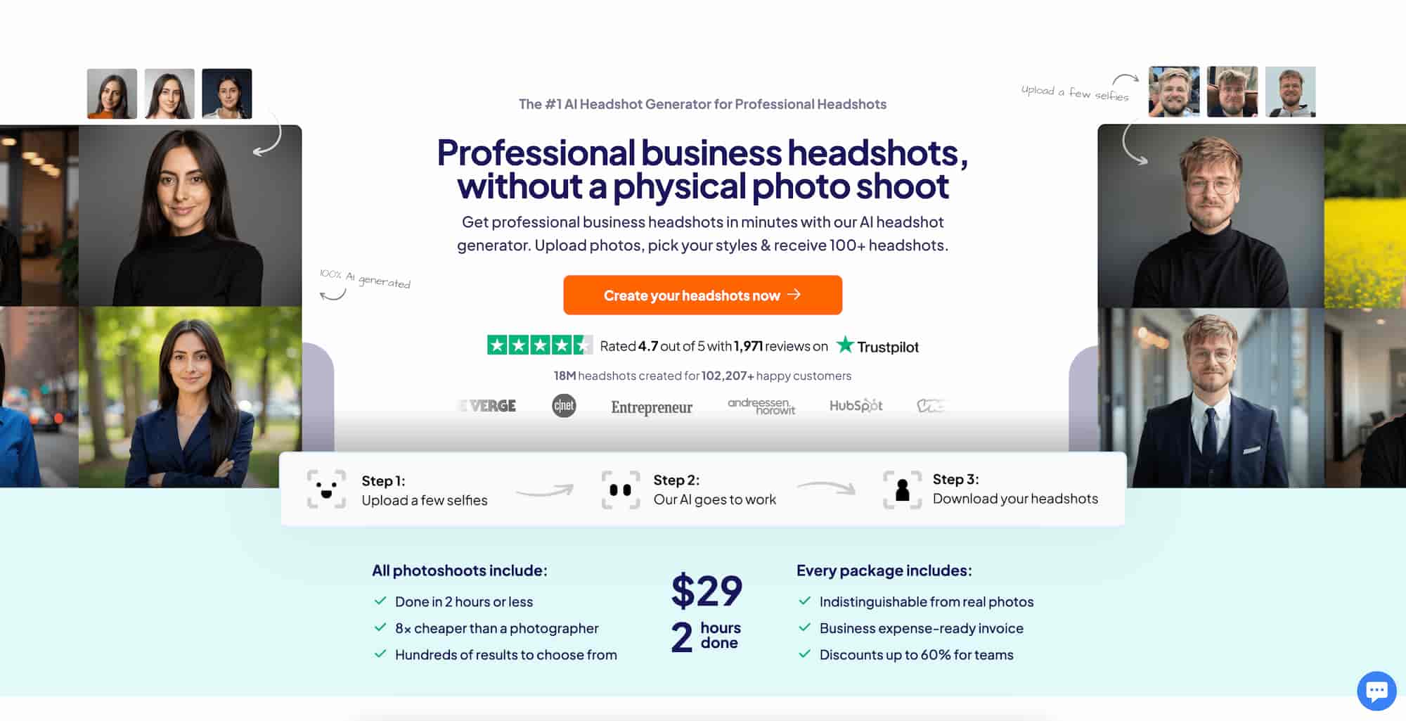 Headshots Pro website hero section. Headshots Pro website hero section.