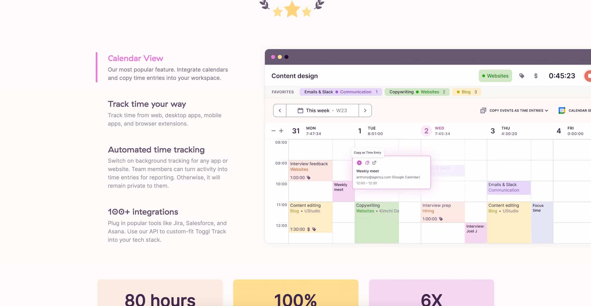 Toggle website features section. Toggl website features section.